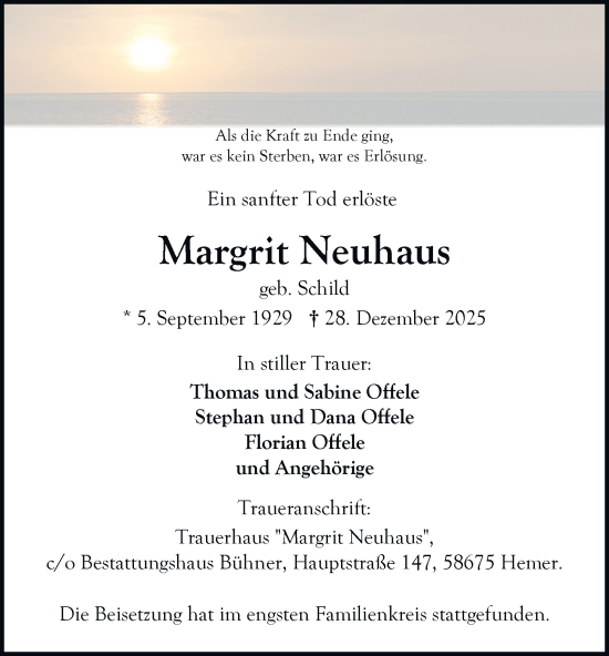 Traueranzeige von Margrit Neuhaus von Tageszeitung
