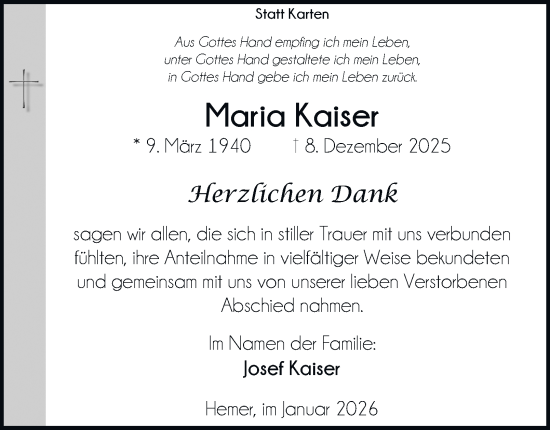 Traueranzeige von Maria Kaiser von Tageszeitung