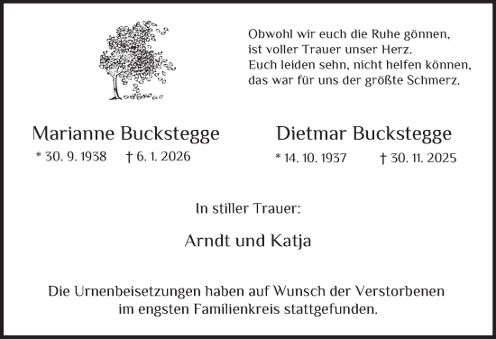 Traueranzeige von Marianne Buckstegge von Tageszeitung