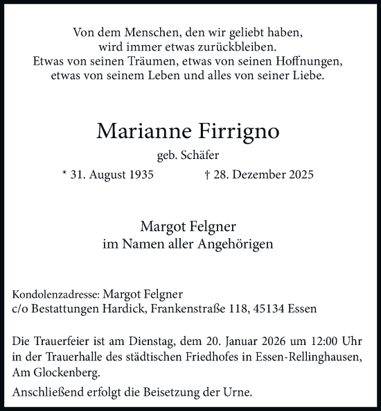 Traueranzeige von Marianne Firrigno von Tageszeitung