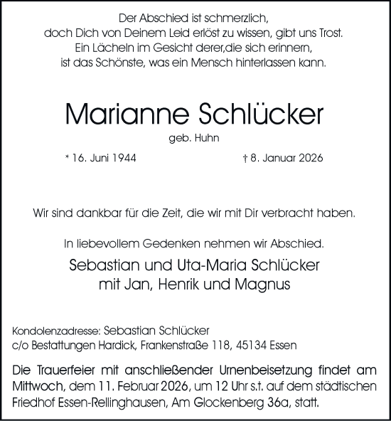 Traueranzeige von Marianne Schlücker von Tageszeitung