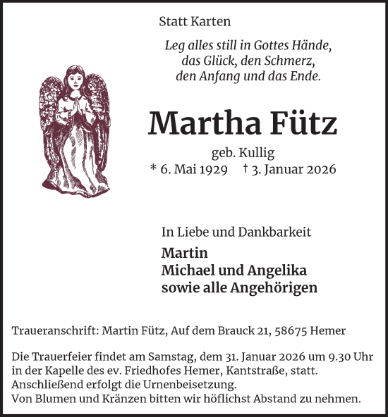 Traueranzeige von Martha Fütz von Tageszeitung