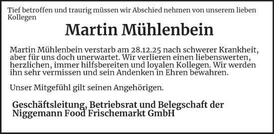 Traueranzeige von Martin Mühlenbein von Tageszeitung
