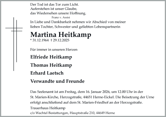 Traueranzeige von Martina Heitkamp von Tageszeitung
