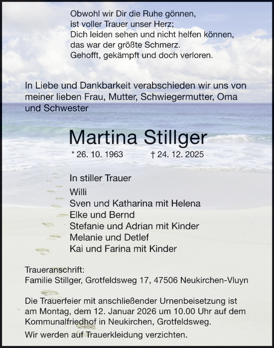 Traueranzeige von Martina Stillger von Tageszeitung