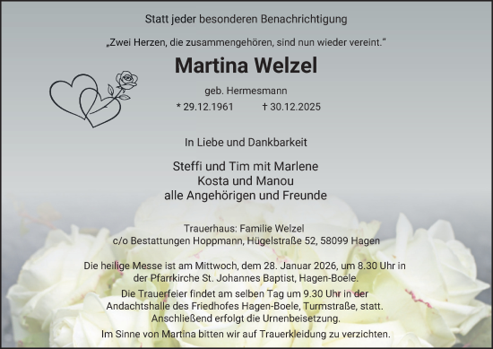 Traueranzeige von Martina Welzel von Tageszeitung