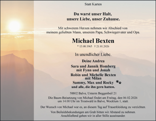 Traueranzeige von Michael Bexten von Tageszeitung