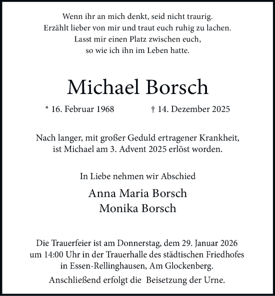 Traueranzeige von Michael Borsch von Tageszeitung