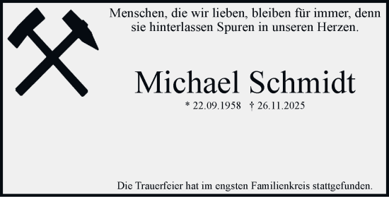 Traueranzeige von Michael Schmidt von Tageszeitung