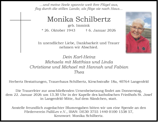 Traueranzeige von Monika Schilbertz von Tageszeitung