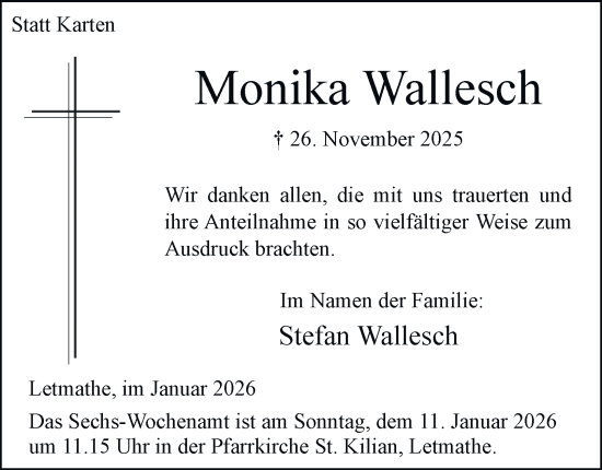 Traueranzeige von Monika Wallesch von Tageszeitung