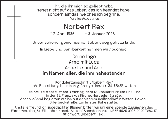Traueranzeige von Norbert Rex von Tageszeitung
