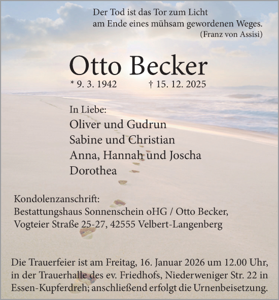 Traueranzeige von Otto Becker von Tageszeitung
