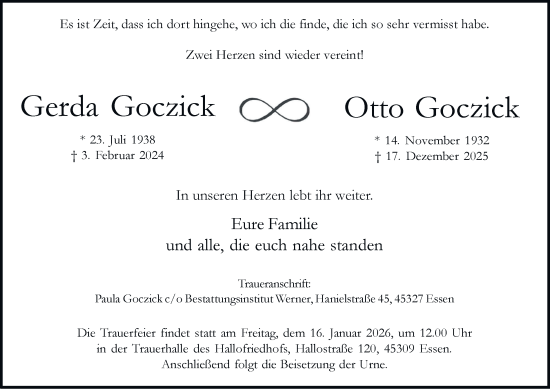 Traueranzeige von Otto Goczick von Tageszeitung
