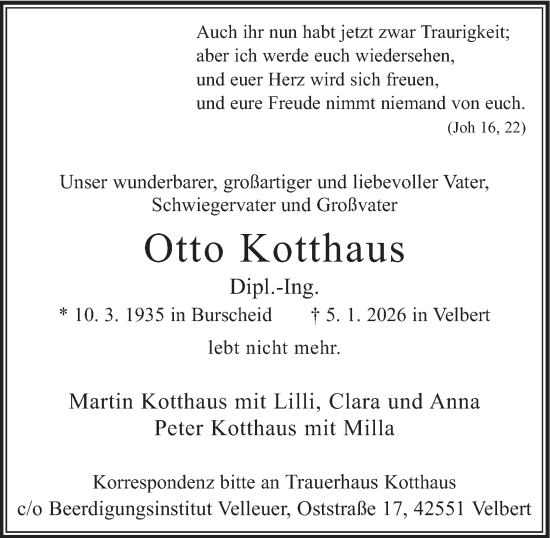 Traueranzeige von Otto Kotthaus von Tageszeitung