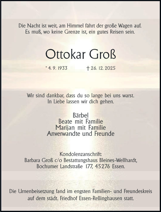 Traueranzeige von Ottokar Groß von Tageszeitung