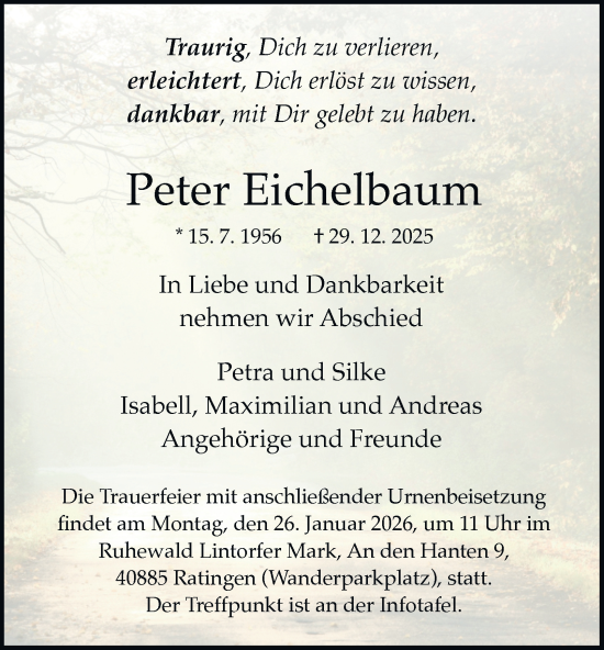Traueranzeige von Peter Eichelbaum von Tageszeitung