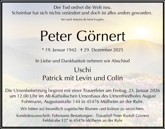 Traueranzeige von Peter Görnert von Tageszeitung