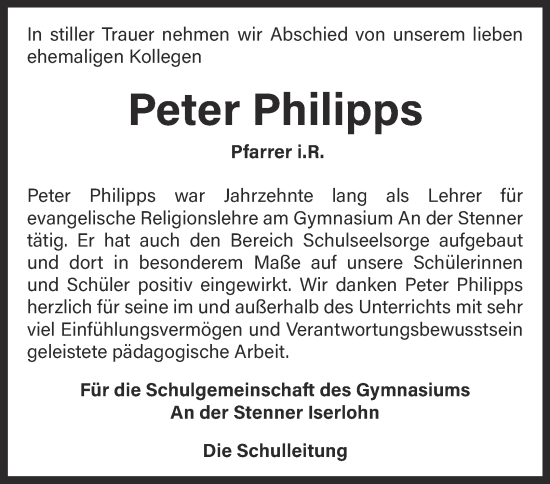 Traueranzeige von Peter Philipps von Tageszeitung
