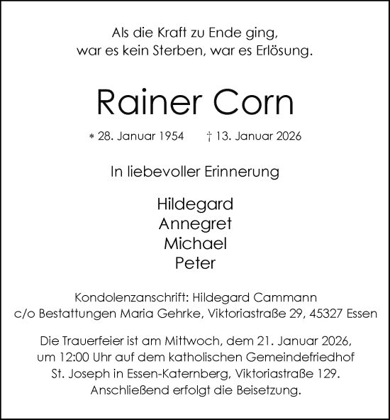 Traueranzeige von Rainer Corn von Tageszeitung
