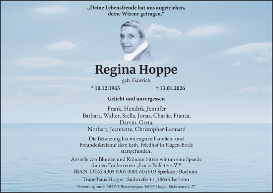 Traueranzeige von Regina Hoppe von Tageszeitung