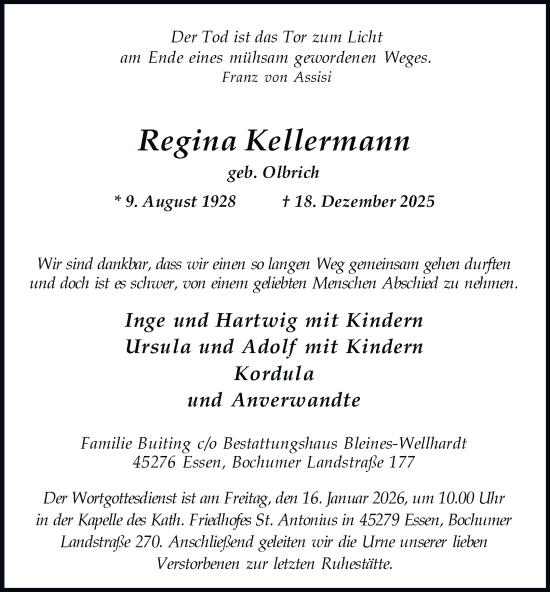 Traueranzeige von Regina Kellermann von Tageszeitung