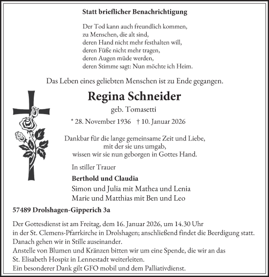 Traueranzeige von Regina Schneider von Tageszeitung