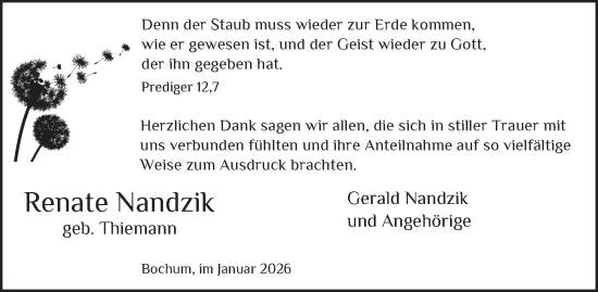 Traueranzeige von Renate Nandzik von Tageszeitung