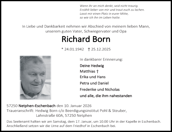 Traueranzeige von Richard Born von Tageszeitung