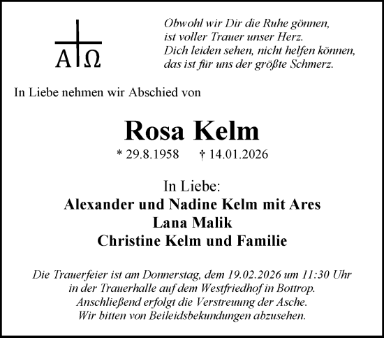 Traueranzeige von Rosa Kelm von Tageszeitung