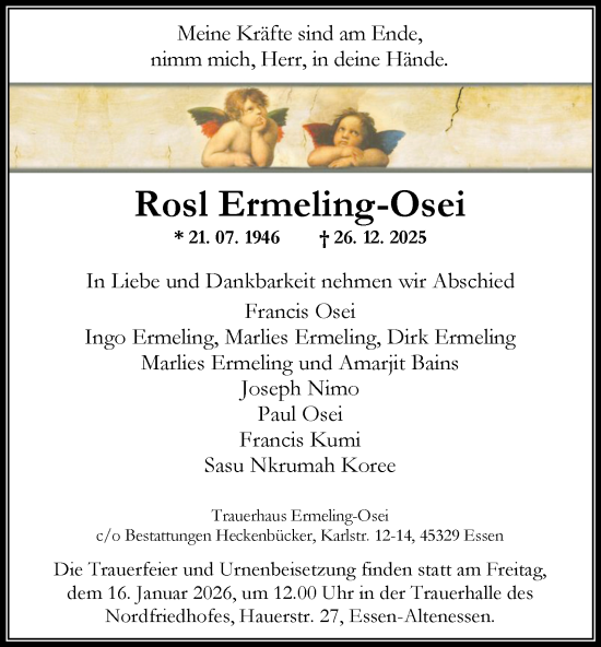 Traueranzeige von Rosl Ermeling-Osei von Tageszeitung