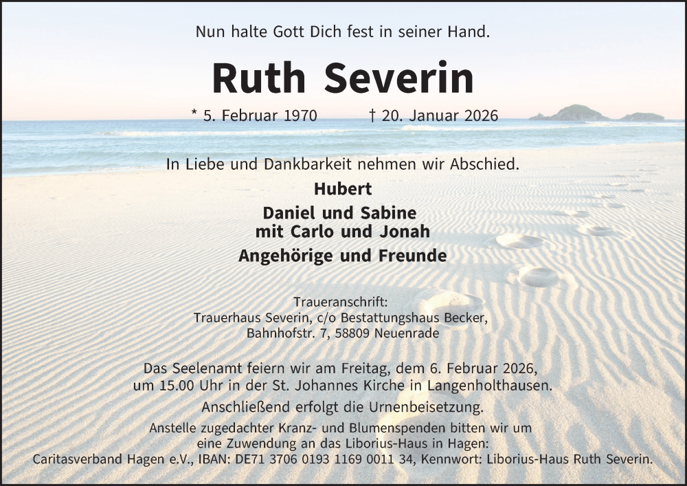  Traueranzeige für Ruth Severin vom 31.01.2026 aus Tageszeitung