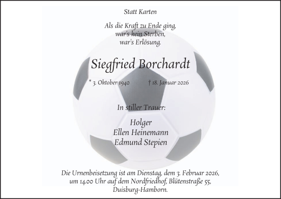 Traueranzeige von Siegfried Borchardt von Tageszeitung