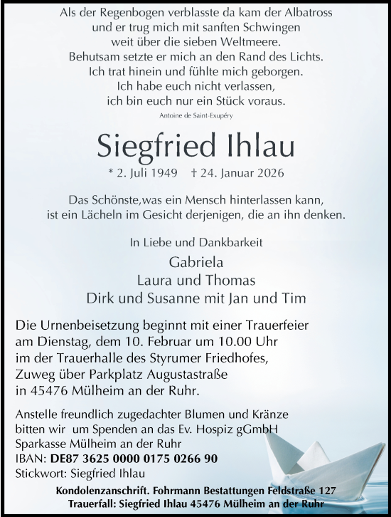 Traueranzeige von Siegfried Ihlau von Tageszeitung
