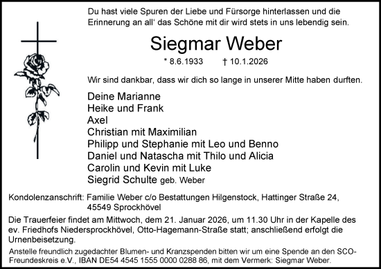 Traueranzeige von Siegmar Weber von Tageszeitung