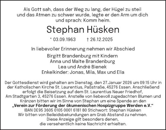Traueranzeige von Stephan Hüsken von Tageszeitung