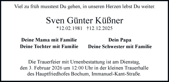 Traueranzeige von Sven Günter Küßner von Tageszeitung