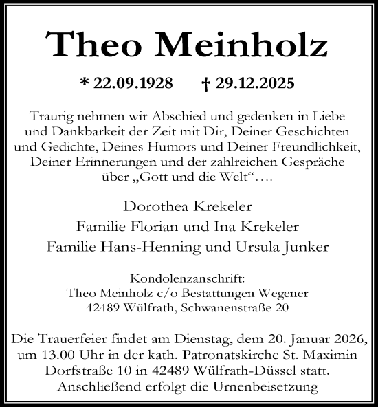 Traueranzeige von Theo Meinholz von Tageszeitung