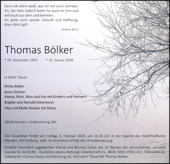 Traueranzeige von Thomas Bölker von Tageszeitung