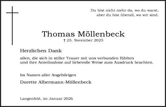 Traueranzeige von Thomas Möllenbeck von Tageszeitung