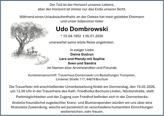 Traueranzeige von Udo Dombrowski von Tageszeitung