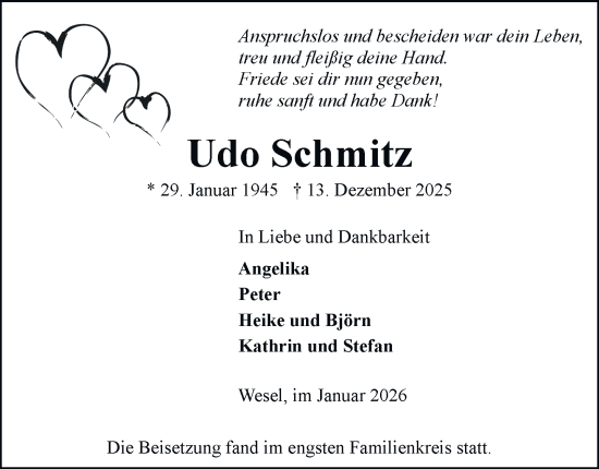 Traueranzeige von Udo Schmitz von Tageszeitung