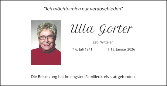 Traueranzeige von Ulla Gorter von Tageszeitung
