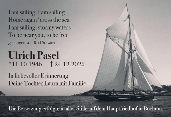 Traueranzeige von Ulrich Pasel von Tageszeitung