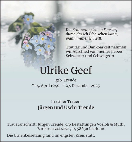 Traueranzeige von Ulrike Geef von Tageszeitung