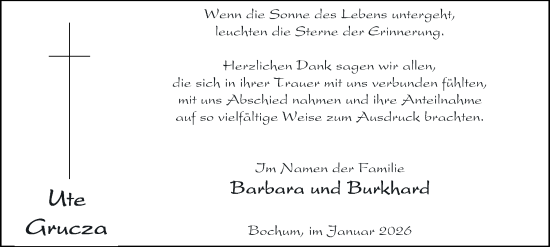 Traueranzeige von Ute Grucza von Tageszeitung