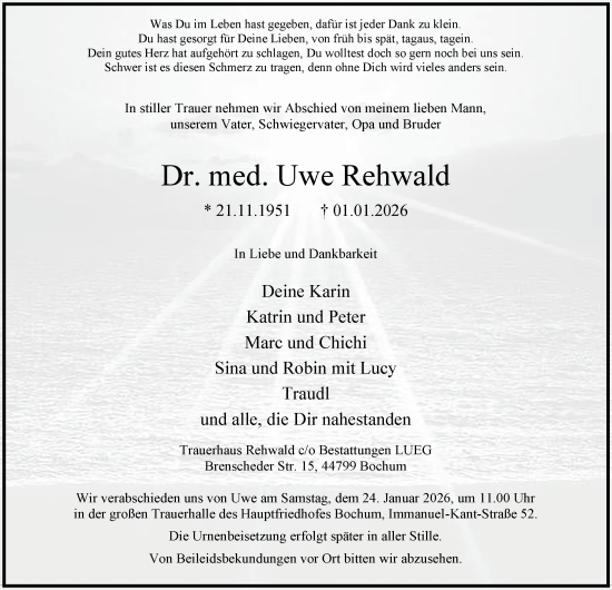 Traueranzeige von Uwe Rehwald von Tageszeitung