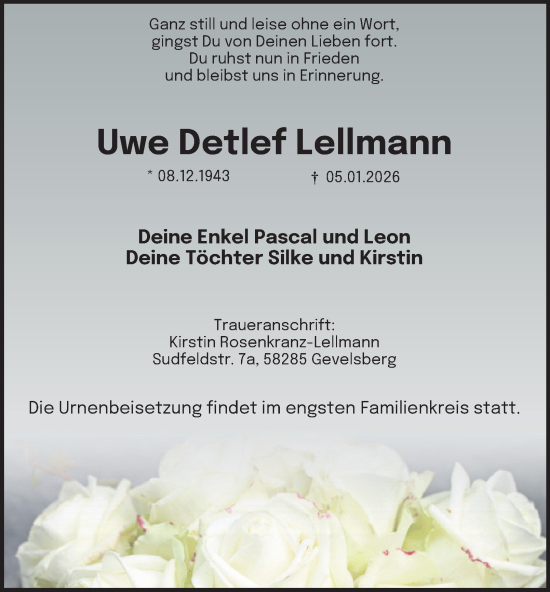 Traueranzeige von Uwe Detlef Lellmann von Tageszeitung