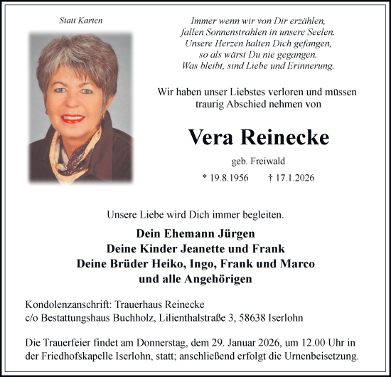 Traueranzeige von Vera Reinecke von Tageszeitung