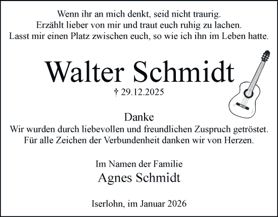 Traueranzeige von Walter Schmidt von Tageszeitung